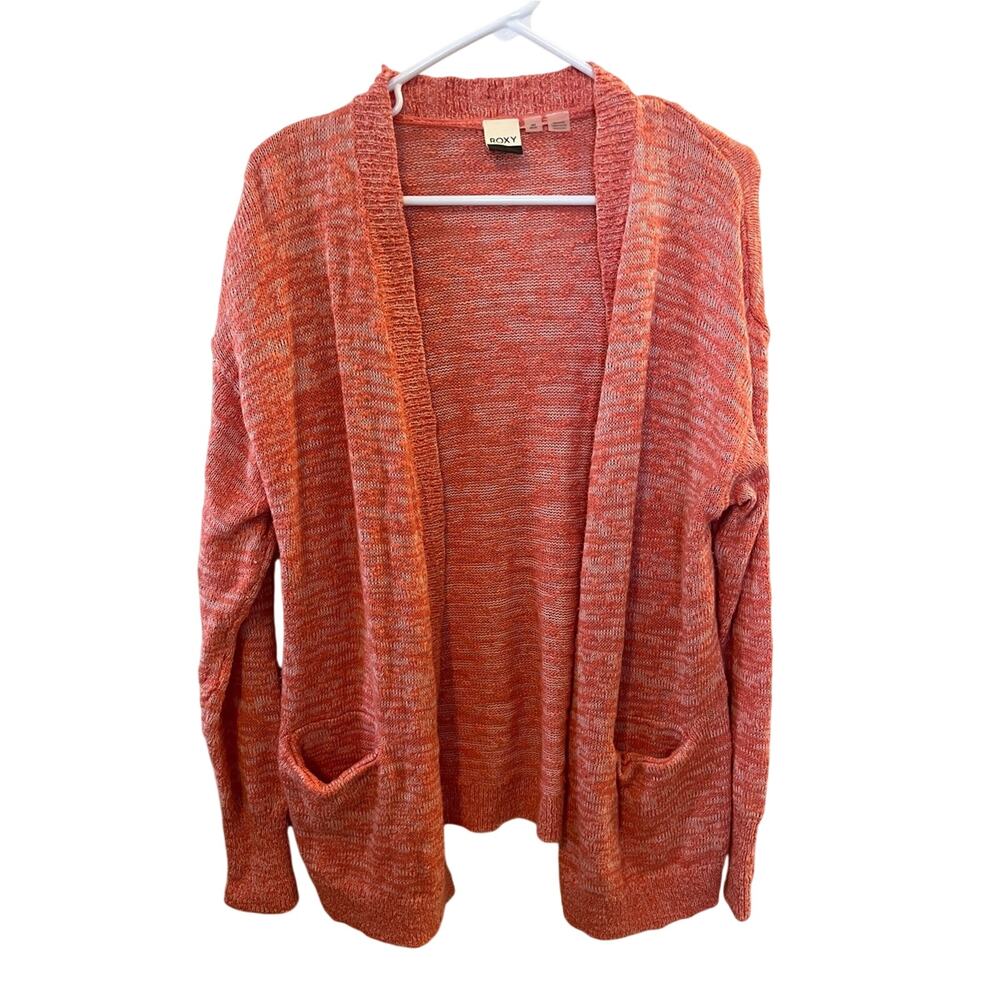 Roxy Open-Front Marled Coral Orange Cardigan